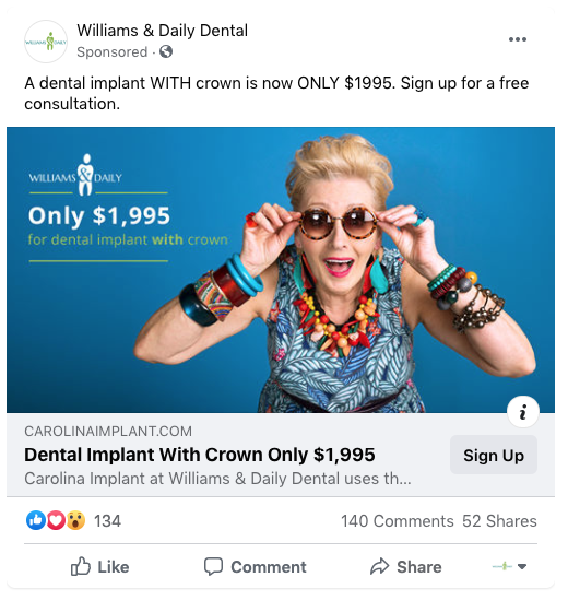 Facebook Ads for Dentists example