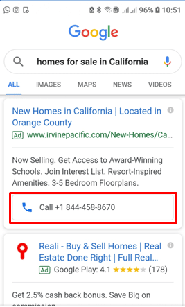 google ads call extension