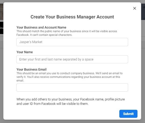 Facebook Ads Manager - Create Account