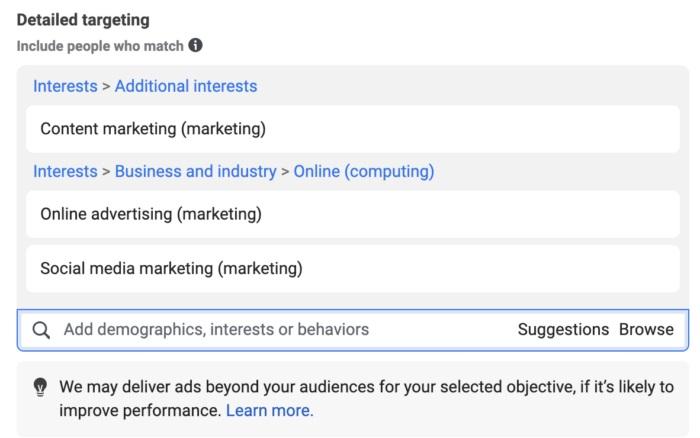 Meta ads targeting Detailed interest