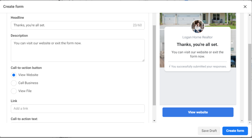 FB Lead Ads: Completion Form