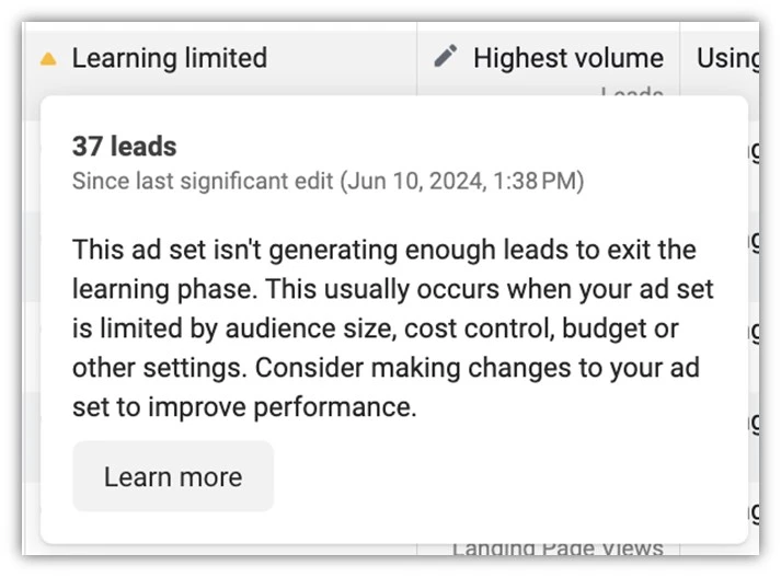 Facebook ads Learning phase limited